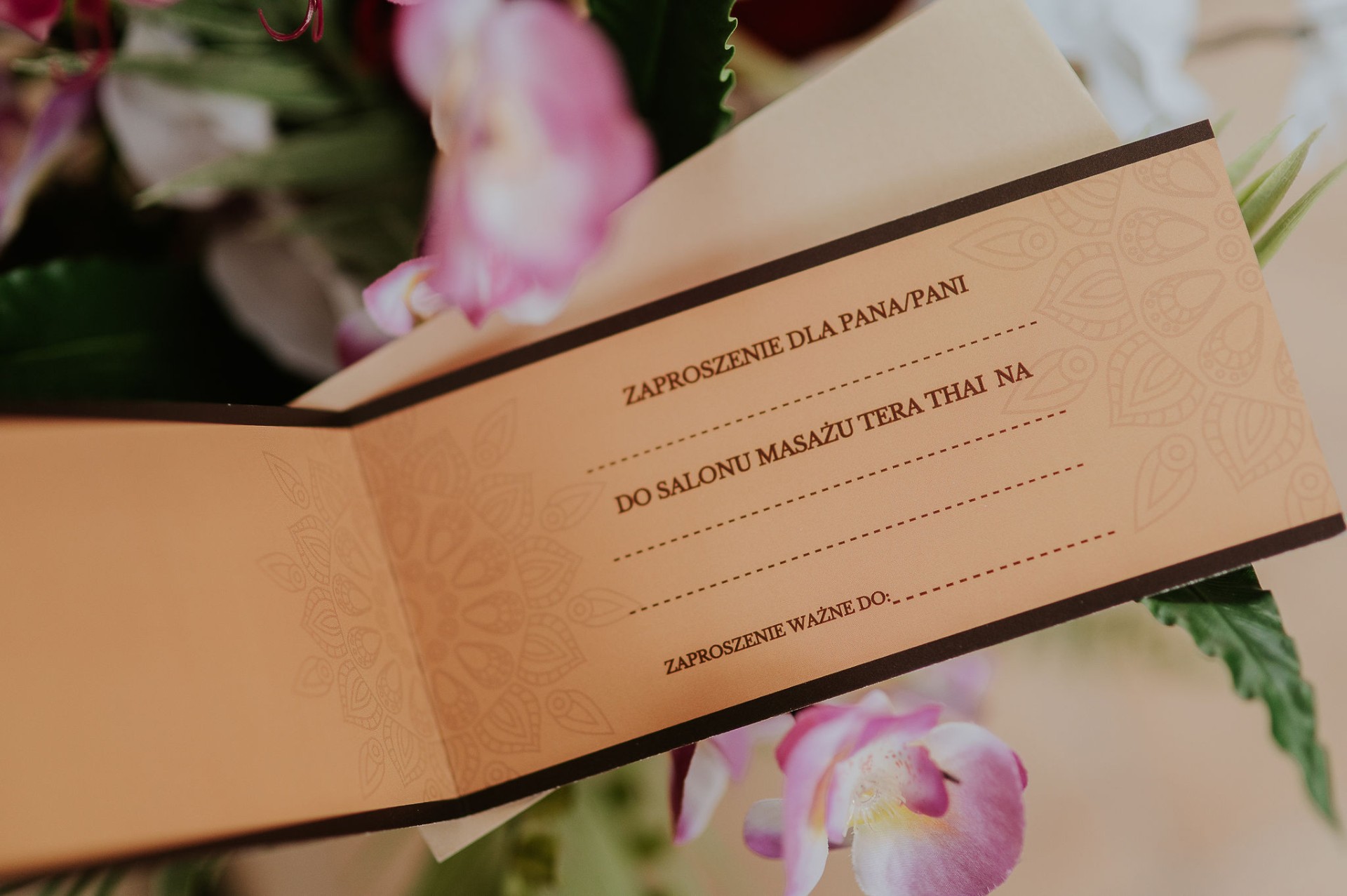 Inside of the Tera Thai gift invitation